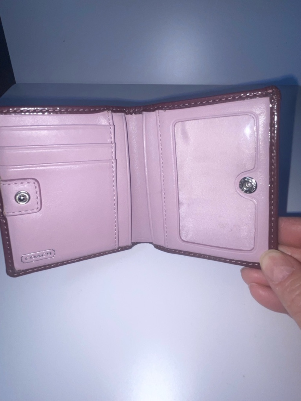 Coach Quilted Small Wallet in Plum with Brown Trim - Picture 6 of 10